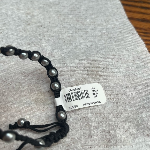 Black Cord Bracelet with Silver Beads and Pave Accent. Adjustable - Picture 2 of 7